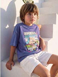LCW Kids Mor Bisiklet Yaka Baskılı Erkek Çocuk Tişört - S6GF17Z1