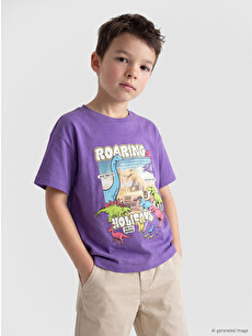LCW Kids Mor Bisiklet Yaka Baskılı Erkek Çocuk Tişört - S6GF17Z1