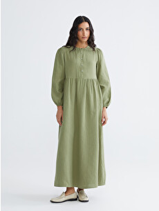 LCW Modest Balloon Sleeve Muslin Maxi Dress - S6GF89Z8-1MN | LC