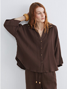 新作Salsation V Tシャツ　S ダークブラウン LCW Vision Textured Oversize Women's Shirt - S6H548Z8-D2N - LC Waikiki