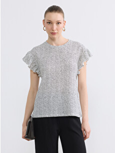 LCW EVERYDAY Crew Neck Patterned Frilled Blouse - S6IE85Z8-LRA