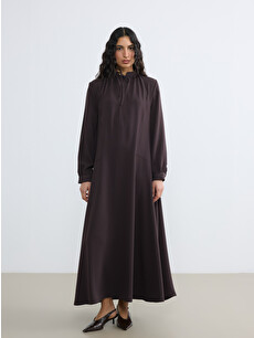 LCW Modest Tie-Neck Ruched Crepe Dress - S6IE89Z8-ZRR | LC Waikiki