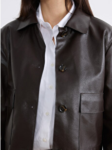 LCW Vision Shirt Collar Women's Leather Look Jacket - S6IH68Z8-CT9