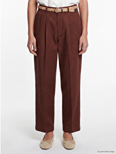 LCW Vision Belted Loose Fit Women's Pleated Fabric Trousers