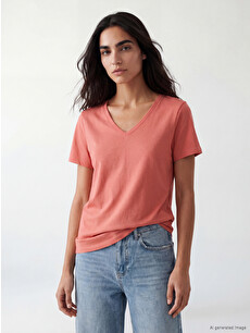 LCWAIKIKI Basic V Yaka Slim Fit Kısa Kollu Kadın Body - S6IV21Z8