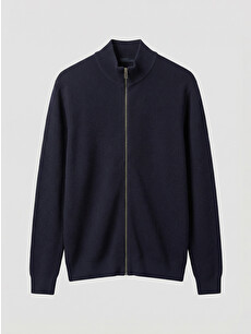 MY___　マイ　CARDIGAN WITH COLLAR SOUTHBLUE Men's Knitted Cardigan With A Stand-up Collar In A