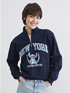XSIDE Mock Neck Stitch Printed Oversize Women's Sweatshirt