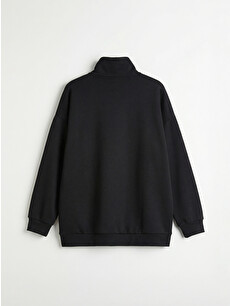 LCW Modest Siyah Dik Yaka Oversize Kadın Sweatshirt - S6KP86Z8-CVL