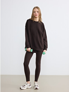 KOOR SPORT Kahverengi Dalgıç Kumaşı Düz Oversize Kadın Sweatshirt