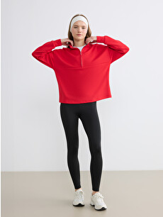 KOOR SPORT Kırmızı Dik Yaka Soft Touch Oversize Kadın Sweatshirt