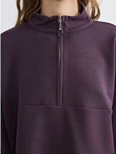 KOOR SPORT Mürdüm Dik Yaka Soft Touch Oversize Kadın Sweatshirt