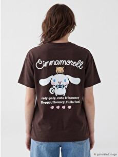 XSIDE Kahverengi Cinnamoroll Baskılı %100 Pamuklu Kadın Tişört