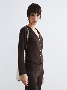 LCW Vision Women's V-neck Knit Cardigan - S6M464Z8-D2N | LC Waikiki