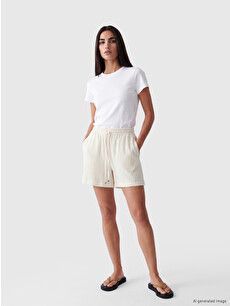 LCW Vision Elastic Waist Textured Women's Shorts - S6ME95Z8-R9J