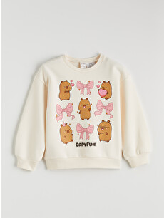LCW Kids Girls' Thick Sweatshirt With A Crew Neck And A Charming