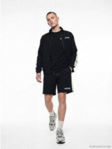XSIDE Siyah Dik Yaka Baskılı Erkek Fermuarlı Sweatshirt - S6N416Z8