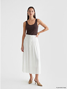 LCW EVERYDAY Elastic Waist Textured Skirt - S6NF65Z8-Q6K | LC Waikiki