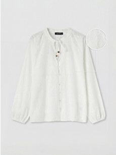 新品タグ付き liten Tie Sleeve Blouse ホワイト LCW Vision Tie-neck Embroidered Blouse - S6E223Z8-R9J | LC Waikiki