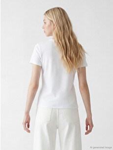 XSIDE Woman White T-Shirt - S6B356Z8-Q6K | LC Waikiki