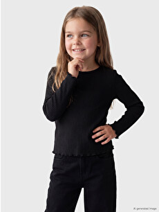 A18795 美品 KIDILL it print crew neck 黒F LCW Kids Crew Neck Ribbed Frilled Girls' T-shirt - S6E518Z1-CVL