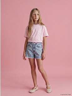 LCW Kids Flower Embroidered Girls' Jean Shorts - S6B683Z4-V2T | LC