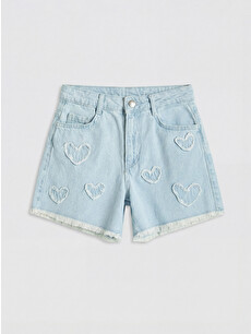 LCW Kids Heart Embroidered Girls' Jean Shorts - S6E686Z4-311 | LC