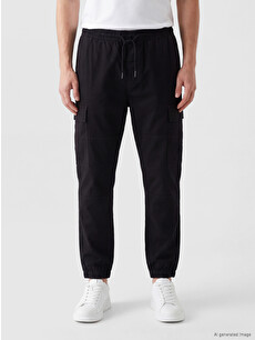 XSIDE Siyah Regular Fit Gabardin Erkek Kargo Pantolon - W66385Z8