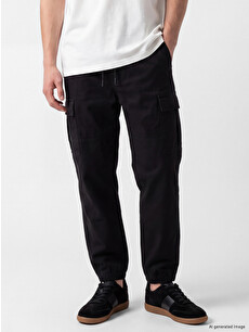XSIDE Siyah Regular Fit Gabardin Erkek Kargo Pantolon - W66392Z8