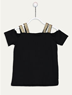 LCW Kids Siyah Bisiklet Yaka Kısa Kollu Kız Çocuk Tişört