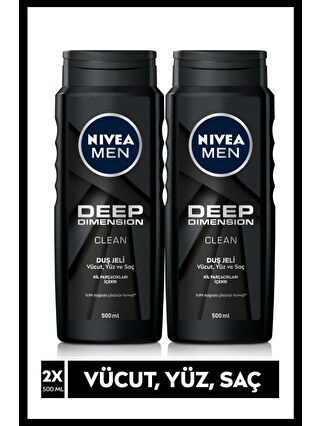 NIVEA Men Deep Dimension Duş Jeli, 500 ml x2 Adet, Saç, Yüz Ve Vücut İçin