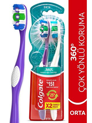 Colgate 360 Komple Ağız Temizliği Çok Yönlü Koruma Orta Diş Fırçası 1+1