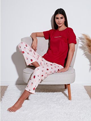 Lela Kırmızı Regular Fit Bisiklet Yaka Kısa Kollu Pijama Takımı 65770105