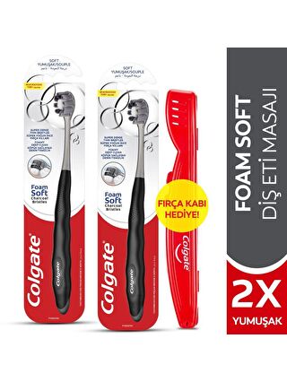 Colgate FoamSoft Siyah Yumuşak Diş Fırçası x2 Adet + Fırça Kabı Hediye