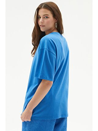 June Mavi Oversize %100 Pamuk T-Shirt