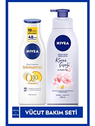 NIVEA Q10 Sıkılaştırıcı Vücut Losyonu 250 ml, 10 Günde Sıkılaş+Kiraz Çiçeği&Jojoba Yağı Pump Losyon 400 ml