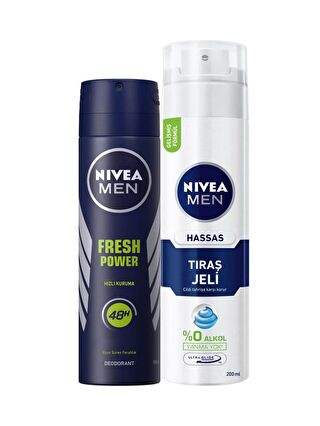 NIVEA Fresh Power Erkek Deodorant Sprey 150 ml + Tıraş Jeli Hassas Ciltler İçin 200 ml