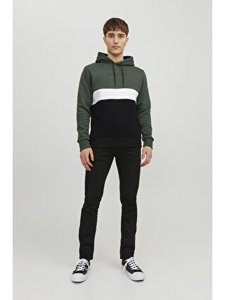 Jack & Jones Yeşil Essentials Jjereid Renk Bloklu Kapüşonlu Erkek Sweat 12233959