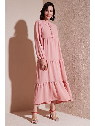 Lela Pembe Modest Regular Fit Dik Yaka Uzun Elbise Kadın ELBİSE 611EL545