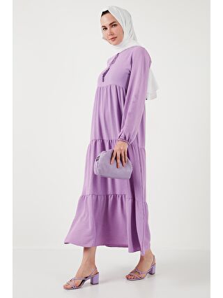 Lela Lila Modest Regular Fit Dik Yaka Uzun Elbise Kadın ELBİSE 611EL545