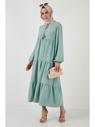 Lela Yeşil Modest Regular Fit Dik Yaka Uzun Elbise Kadın ELBİSE 611EL545