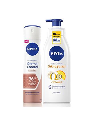 NIVEA Q10 Sıkılaştırıcı Vücut Losyonu 200ml ve Kadın Sprey Deodorant Derma Control Clinical 150ml