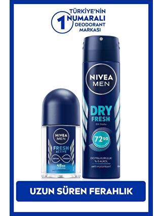 NIVEA MEN Erkek Sprey Deodorant Dry Fresh 150ml ve Mini Roll-on Fresh Active 25ml Set, Ter Karşıtı Koruma