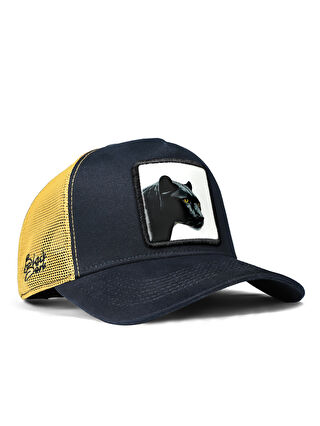 BlackBörk Bej V1 Trucker Panter - 4BS Kod Logolu Unisex Lacivert-Sarı Şapka (Cap)