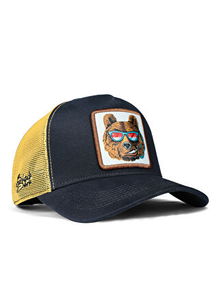 BlackBörk Kahverengi V1 Trucker Ayı - 3bc Kod Logolu Unisex Lacivert-sarı Şapka (CAP)