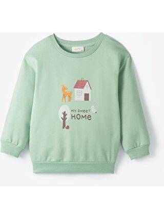 June Yeşil Bisiklet Yaka Uzun Kollu Baskılı Kız Bebek Sweatshirt