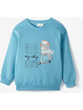 June Petrol Bisiklet Yaka Uzun Kollu Baskılı Kız Bebek Sweatshirt