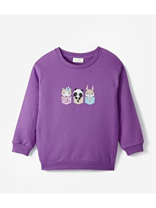 June Mürdüm Bisiklet Yaka Uzun Kollu Baskılı Kız Bebek Sweatshirt