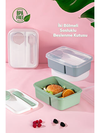 Porsima 1183 Kendinden Kaşık Çatallı Sosluklu Bölmeli Beslenme Kabı - Taşınabilir Lunch Box Yeşil