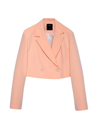 QUZU Pembe Kruvaze Crop Blazer Ceket Somon