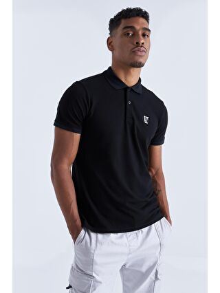 TOMMYLIFE Siyah Basic Göğüs Logolu Standart Kalıp Triko Polo Yaka Erkek T-Shirt - 87768